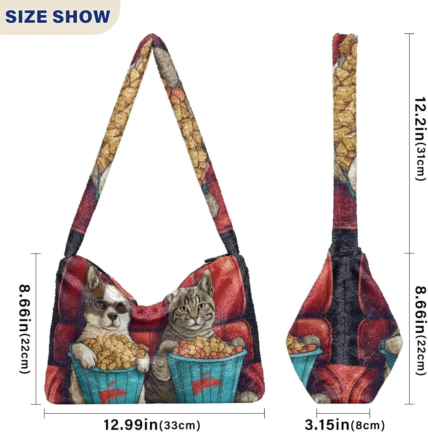 Butterflies and Flowers Red Truck Women Plush Shoulder Bag, Plush under Arm Bag, Womens Outdoor Bag