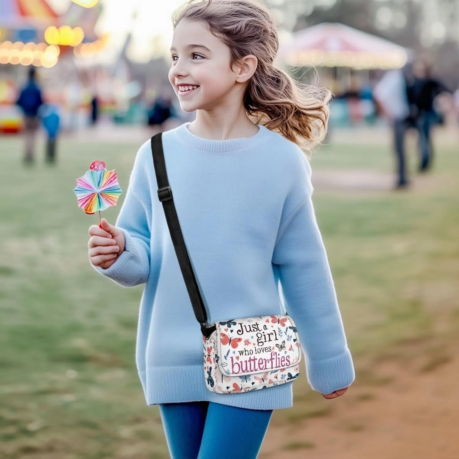 Butterflies Girls Crossbody Purse for Kids Shoulder Handbags for Girls Toddler Casual Handbags with Zipper Pockets for Festival Holiday Travel Outdoor