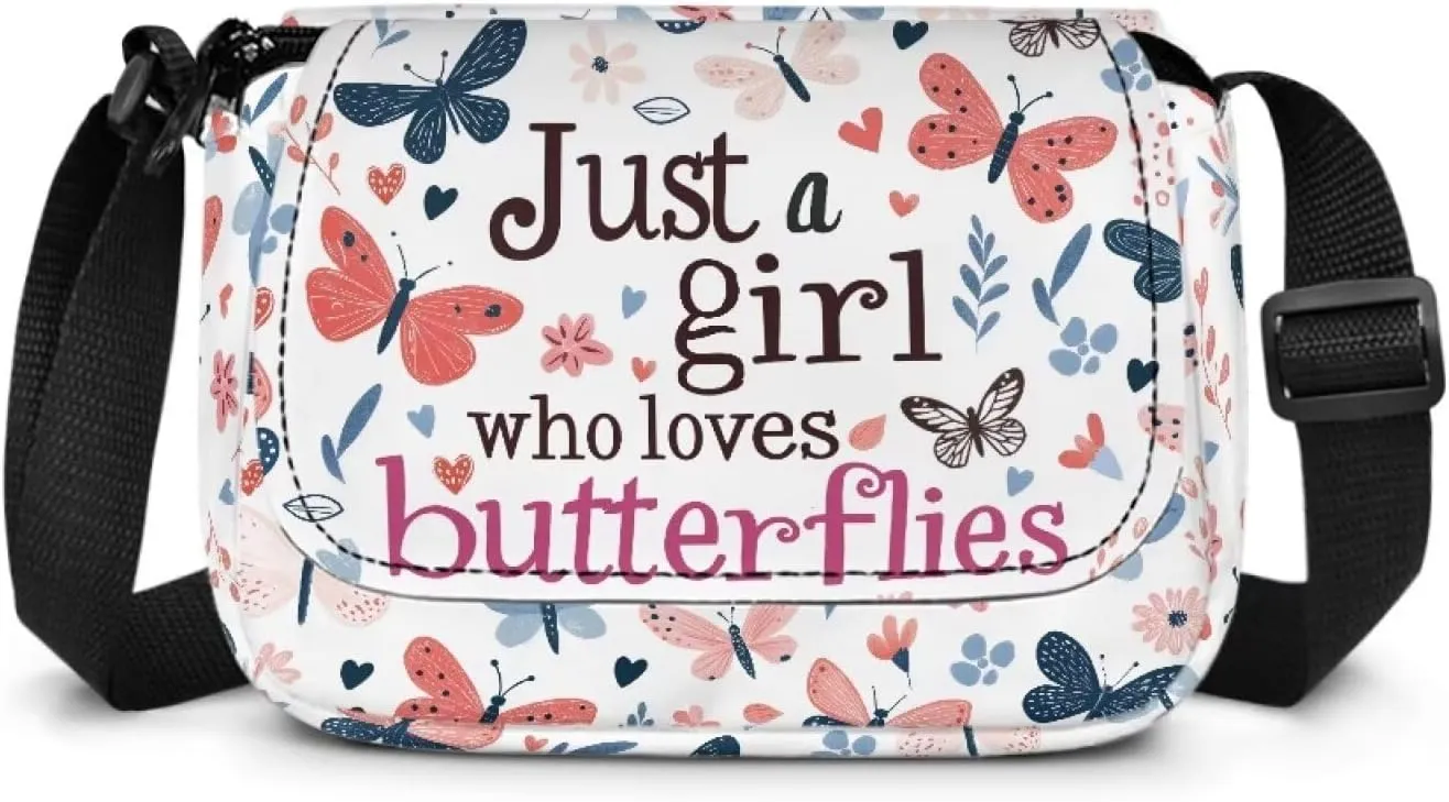 Butterflies Girls Crossbody Purse for Kids Shoulder Handbags for Girls Toddler Casual Handbags with Zipper Pockets for Festival Holiday Travel Outdoor