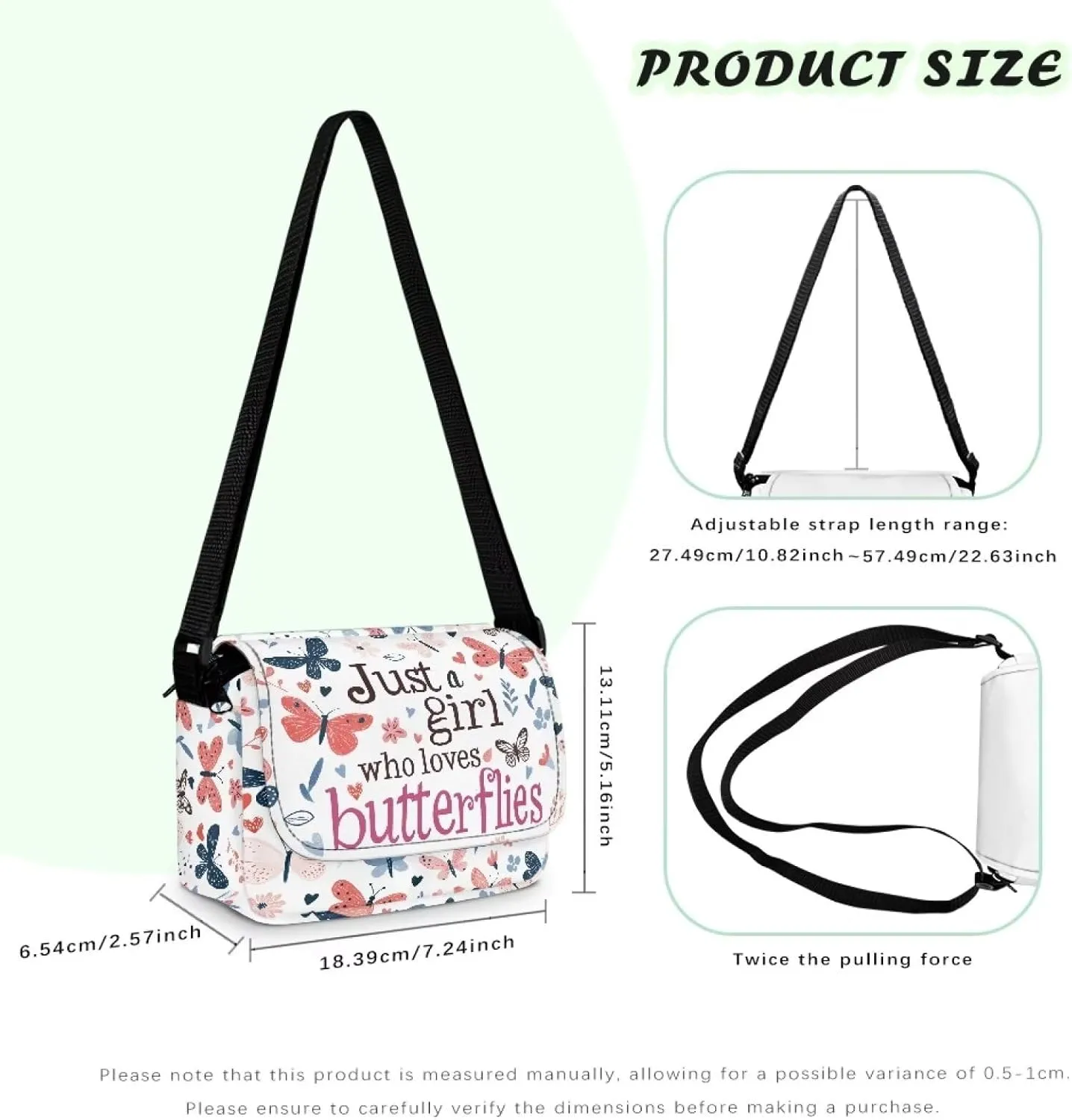 Butterflies Girls Crossbody Purse for Kids Shoulder Handbags for Girls Toddler Casual Handbags with Zipper Pockets for Festival Holiday Travel Outdoor