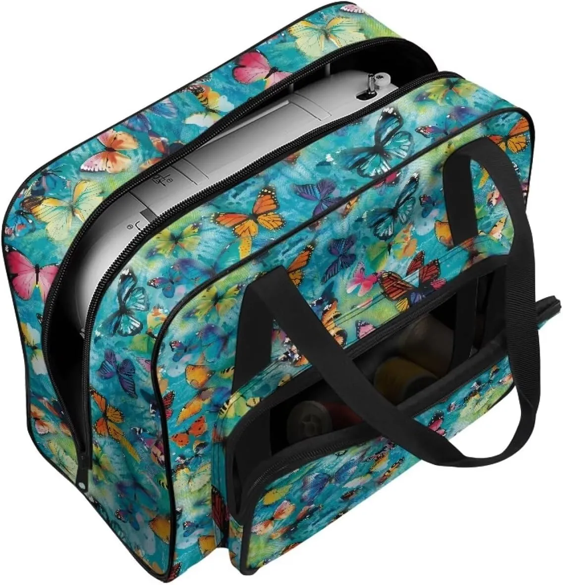 Butterflies Sewing Machine Carrier Tote Bag for Sewing Machine Portable Sewing Case with Multiple Storage Pockets, Household Sewing Machine Handbags for Most Singer, Brother