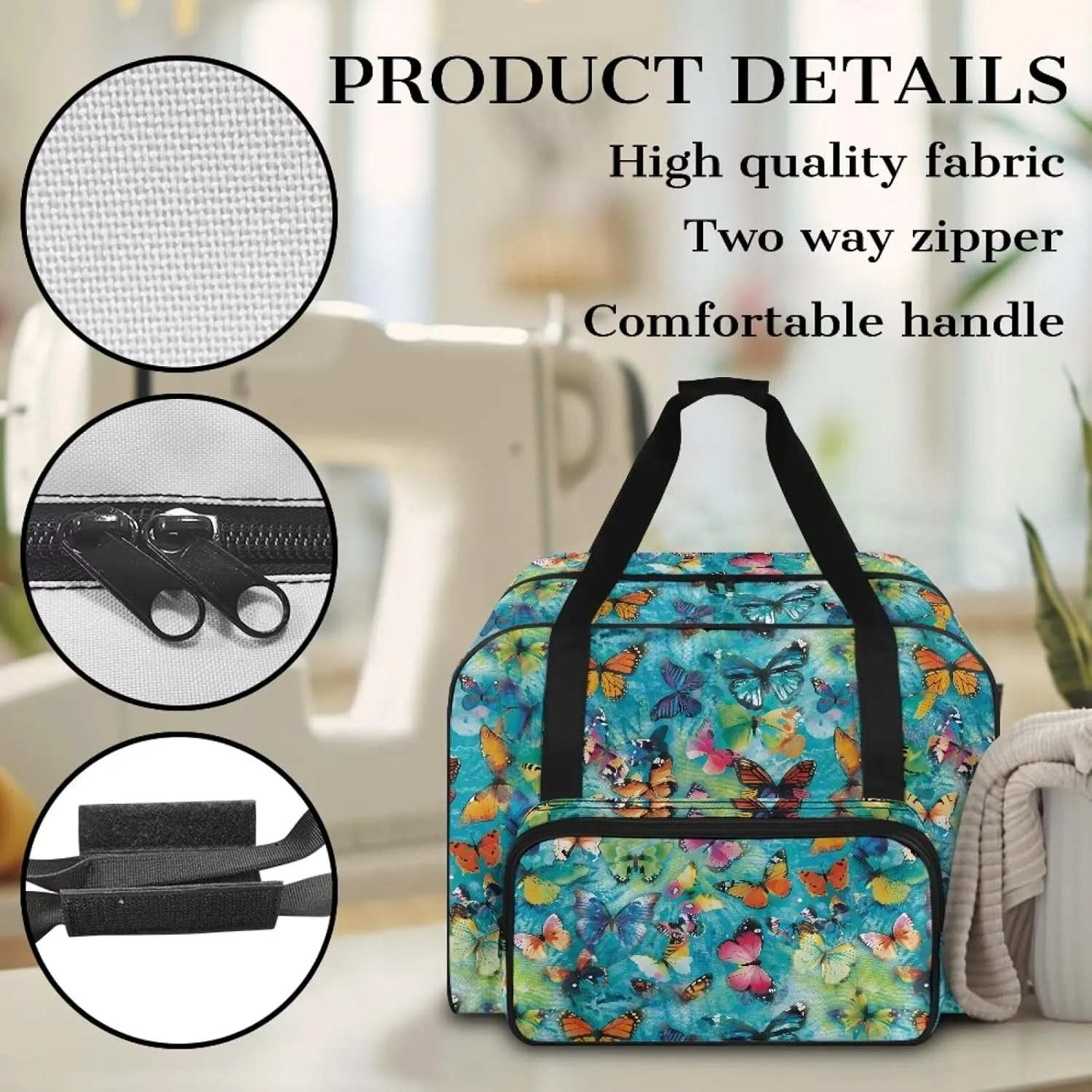 Butterflies Sewing Machine Carrier Tote Bag for Sewing Machine Portable Sewing Case with Multiple Storage Pockets, Household Sewing Machine Handbags for Most Singer, Brother