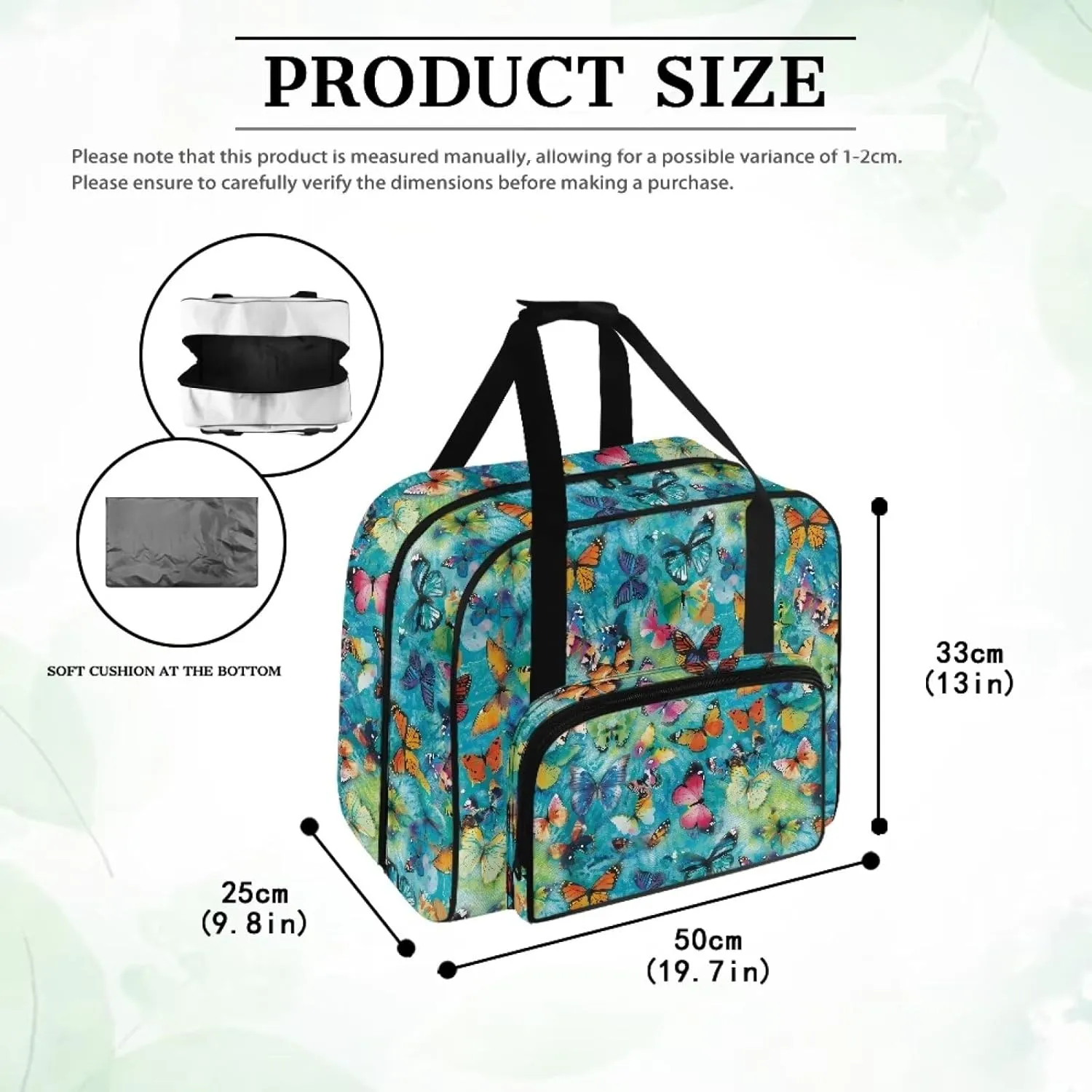 Butterflies Sewing Machine Carrier Tote Bag for Sewing Machine Portable Sewing Case with Multiple Storage Pockets, Household Sewing Machine Handbags for Most Singer, Brother