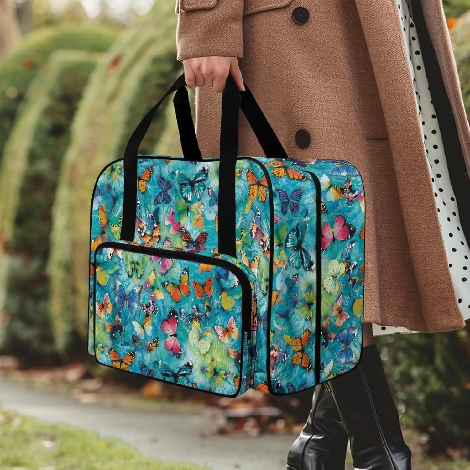 Butterflies Sewing Machine Carrier Tote Bag for Sewing Machine Portable Sewing Case with Multiple Storage Pockets, Household Sewing Machine Handbags for Most Singer, Brother