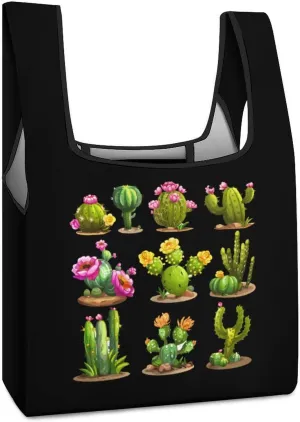 Cactus Succulent Plant Grocery Shopping Bags Foldable Tote Bags Casual Handbags Purses Work Bag for Women