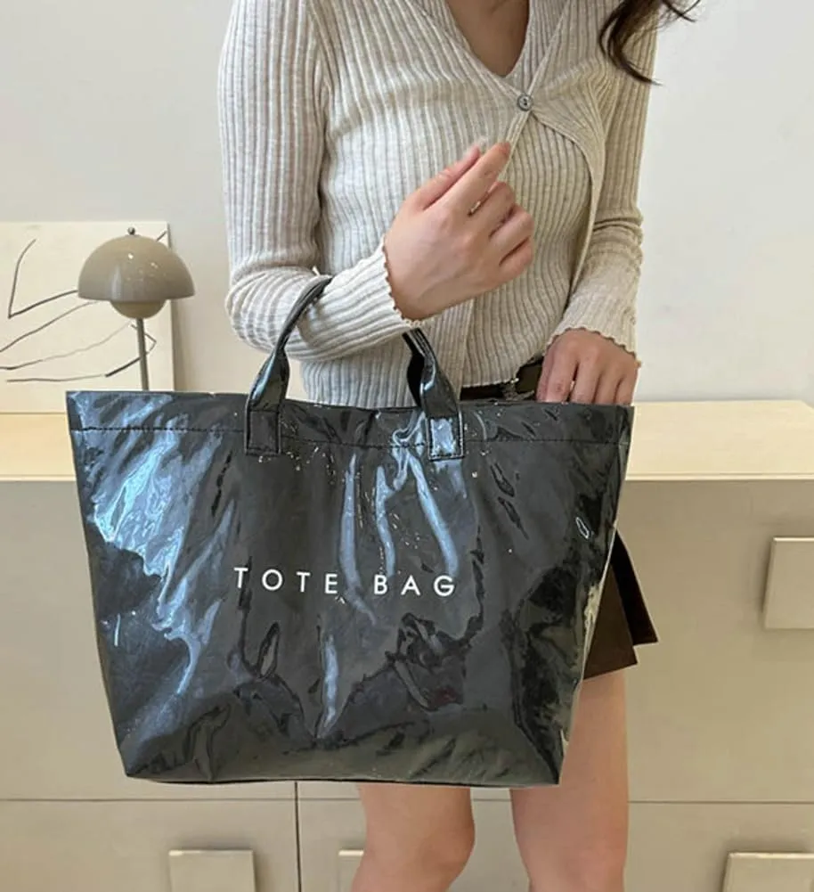 Caistre Women's PVC Tote Handbags Shoulder Bag Winter Fall Fashion Kraft Paper Tote Bag Y2K Large Shopping Bag