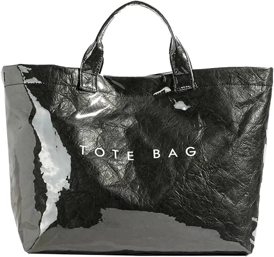 Caistre Women's PVC Tote Handbags Shoulder Bag Winter Fall Fashion Kraft Paper Tote Bag Y2K Large Shopping Bag