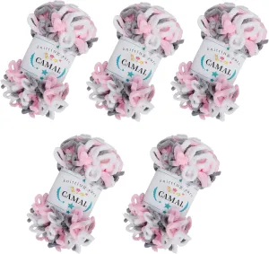 CAMAL 5 Pack Loop Yarn for Finger Knitting Soft Fluffy Finger Rainbow Yarn Chunky Chenille Plush Yarn for Crocheting Blanket, Rugs, Scarfs, DIY Handbags, Hand Crafts(Cherry Pink)