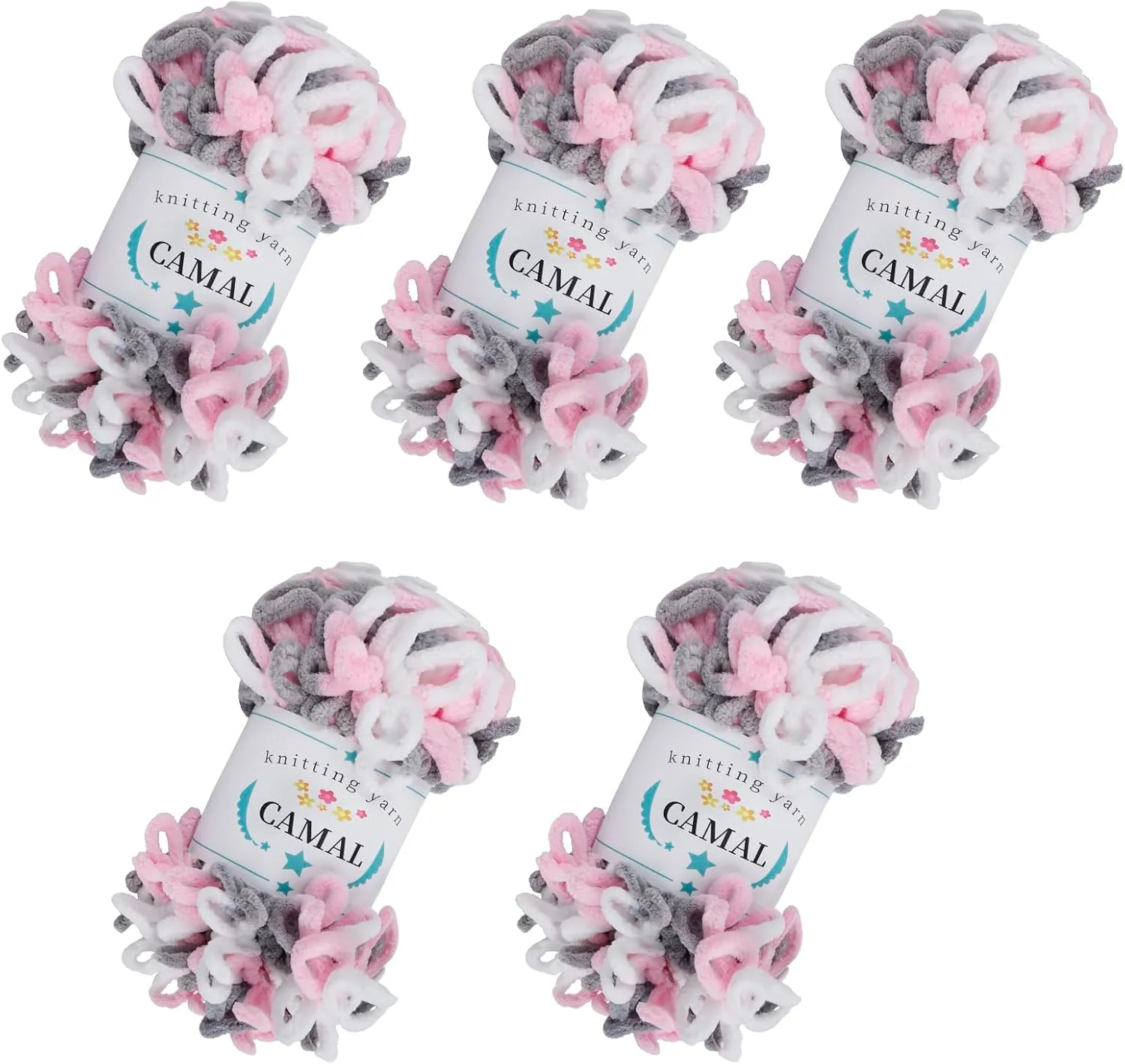CAMAL 5 Pack Loop Yarn for Finger Knitting Soft Fluffy Finger Rainbow Yarn Chunky Chenille Plush Yarn for Crocheting Blanket, Rugs, Scarfs, DIY Handbags, Hand Crafts(Cherry Pink)