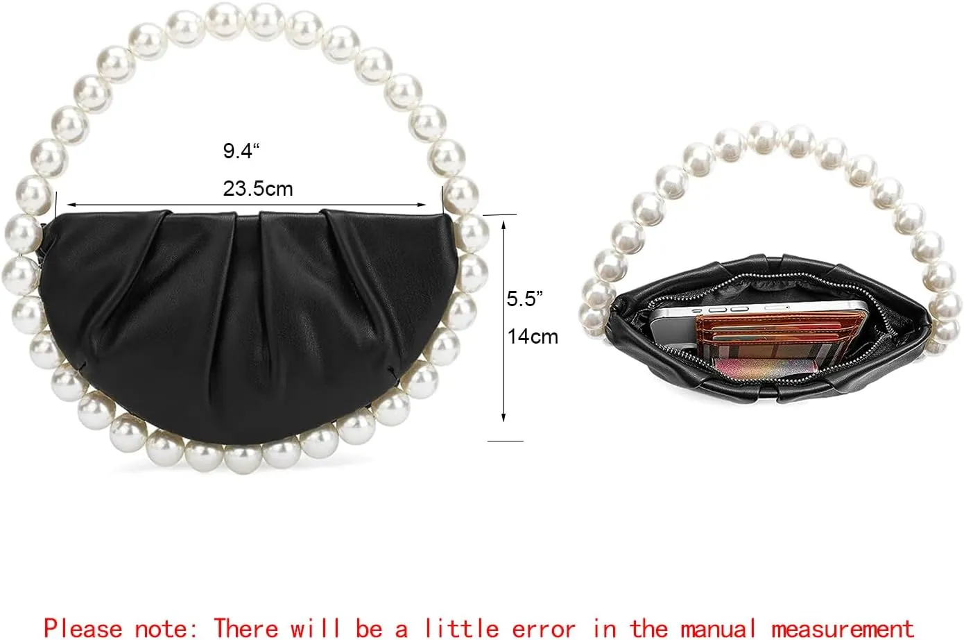CARIEDO Pearl Soft Face Pleated Handbag Advanced Evening Bag Party Prom Bride Purse Phone Clutch Purse