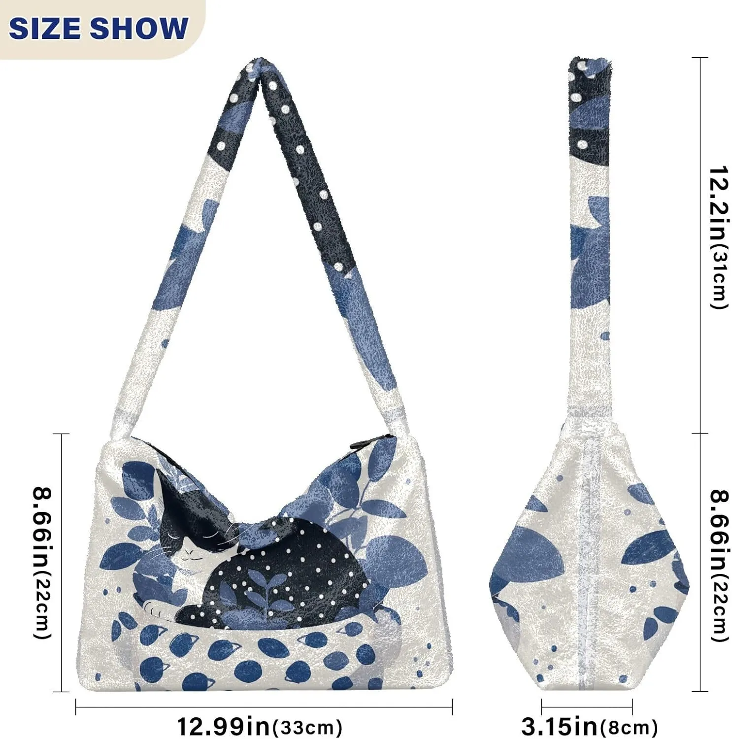 Cartoon Probe Black and White Bulldog Women Shoulder Bag Tote, Plush Tote Bag Women, Womens Outdoor Bag