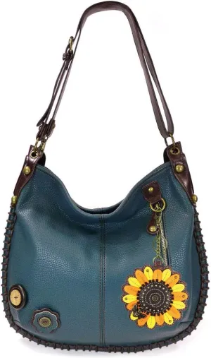 Chala Handbags, Casual Style, Soft, Large Shoulder or Crossbody Purse with Keyfob - Navy Blue