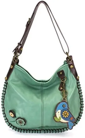 Chala Handbags, Casual Style, Soft, Large Shoulder or Crossbody Purse with Keyfob - Teal Green Color