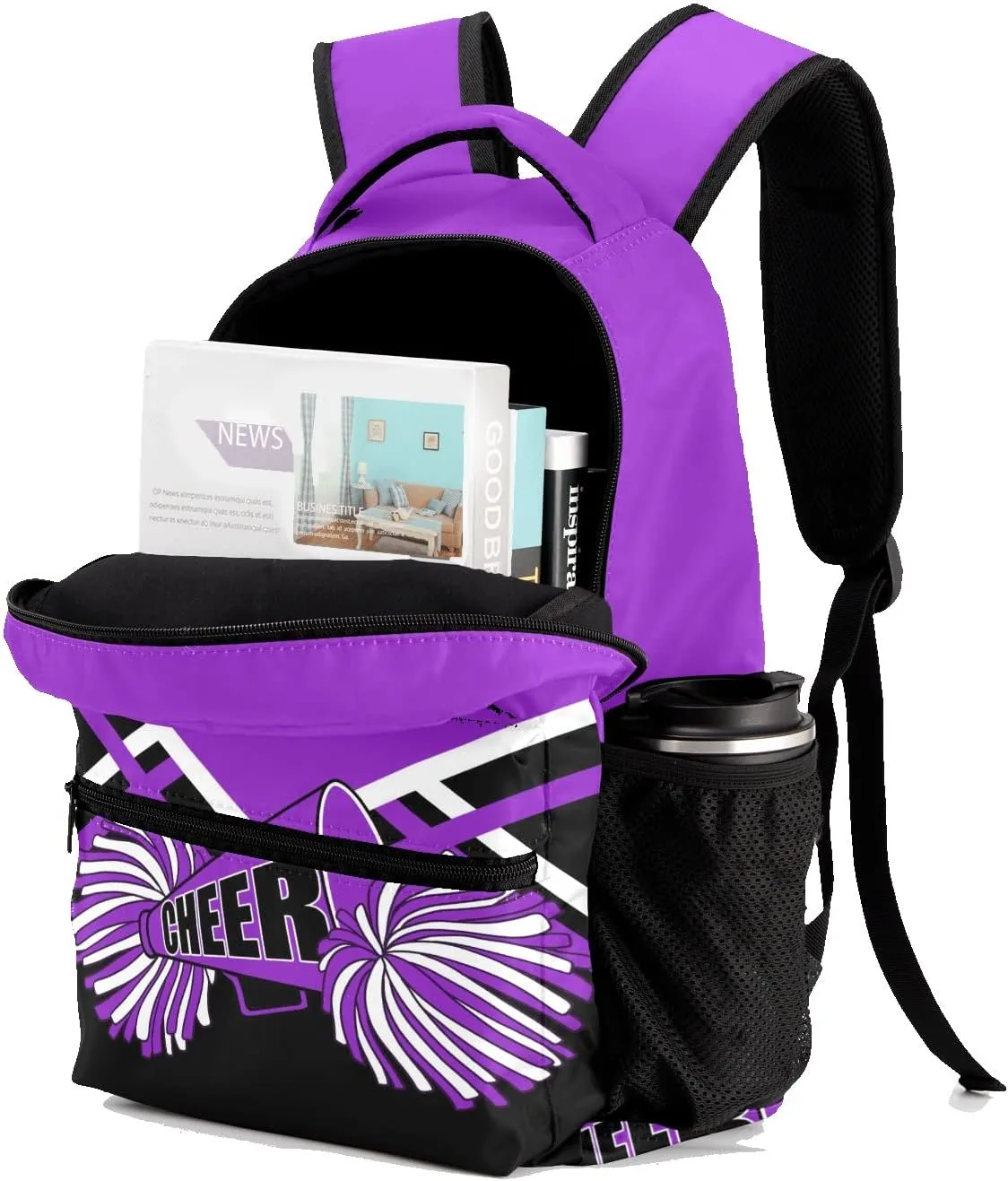 Cheer Purple Cheerleaders Backpack Shoulder Shopping Bag Travel Casual Bags with Name Text
