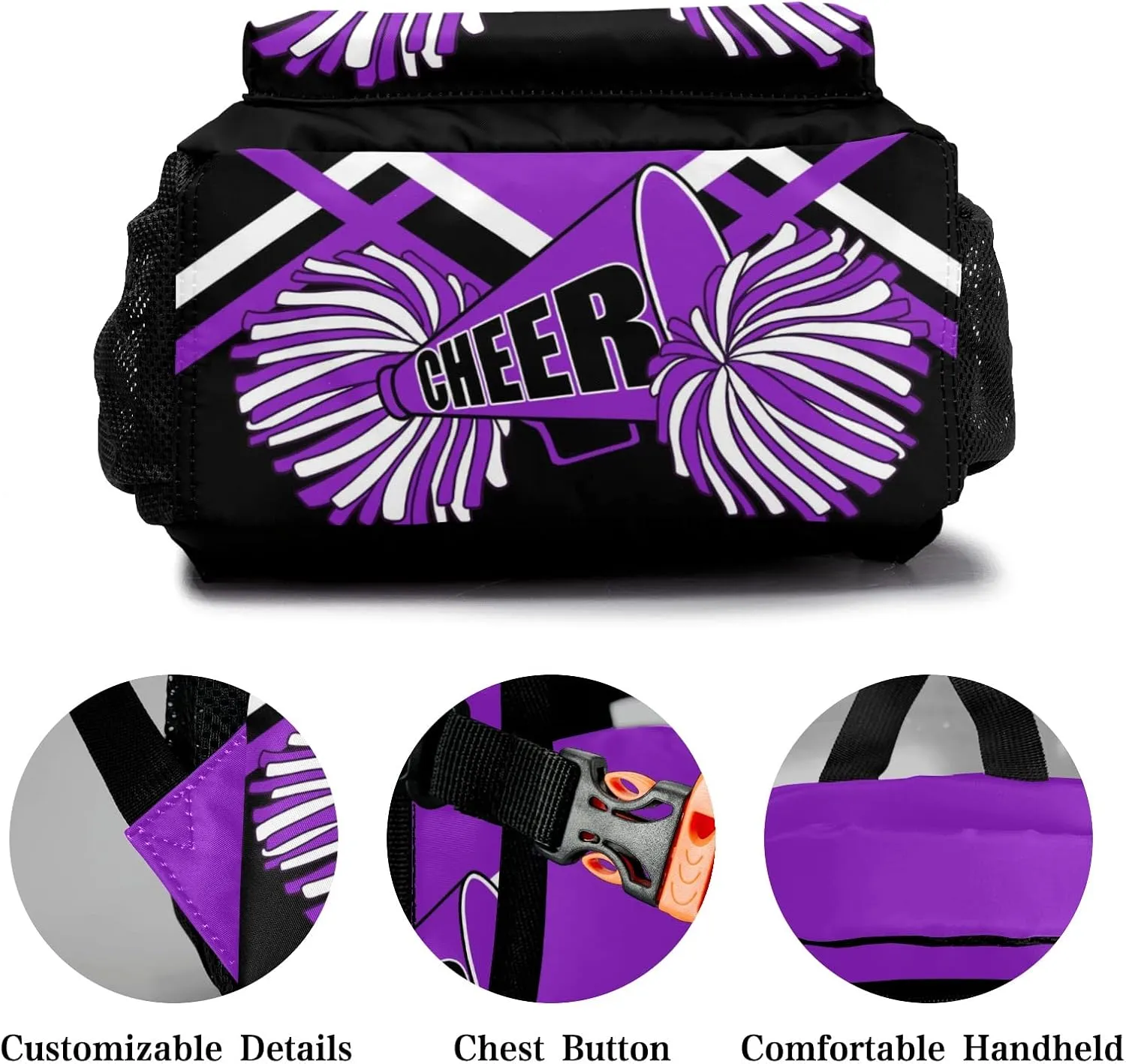 Cheer Purple Cheerleaders Backpack Shoulder Shopping Bag Travel Casual Bags with Name Text