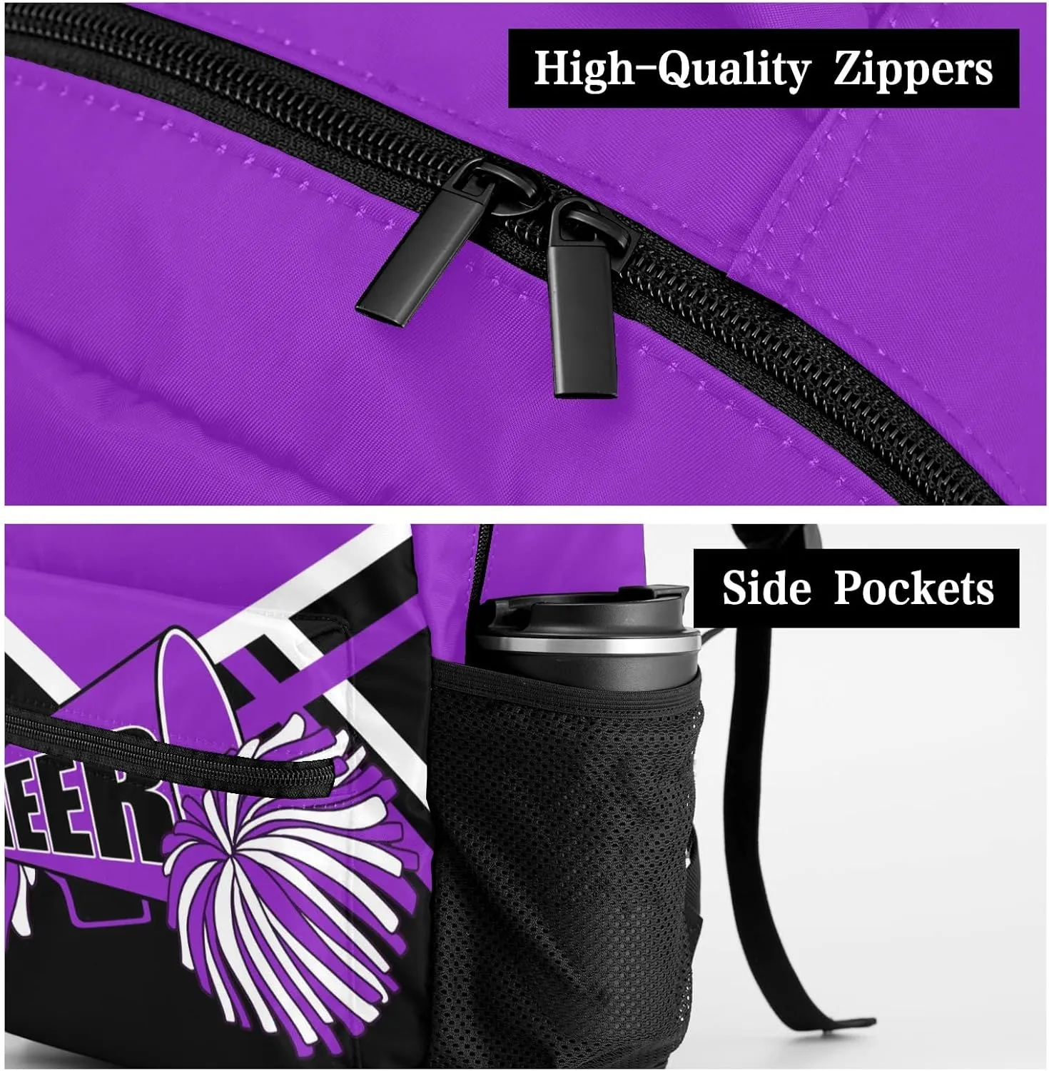Cheer Purple Cheerleaders Backpack Shoulder Shopping Bag Travel Casual Bags with Name Text