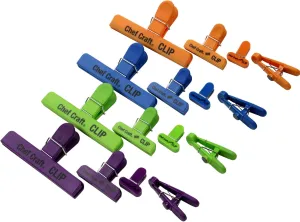 Chef Craft Select Plastic Bag Clip Set, 16 piece set, Blue/Green/Orange/Purple