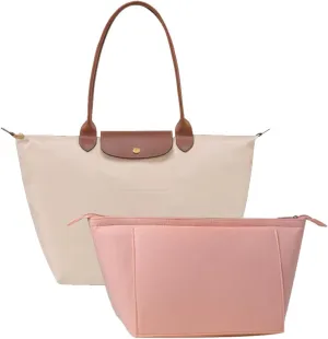 Chispee Soft Felt Purse Organizer Insert for Longchamp,Tote Handbags Lightweight Bag Organizer with Multiple Pockets and Zipper (Pink,M)