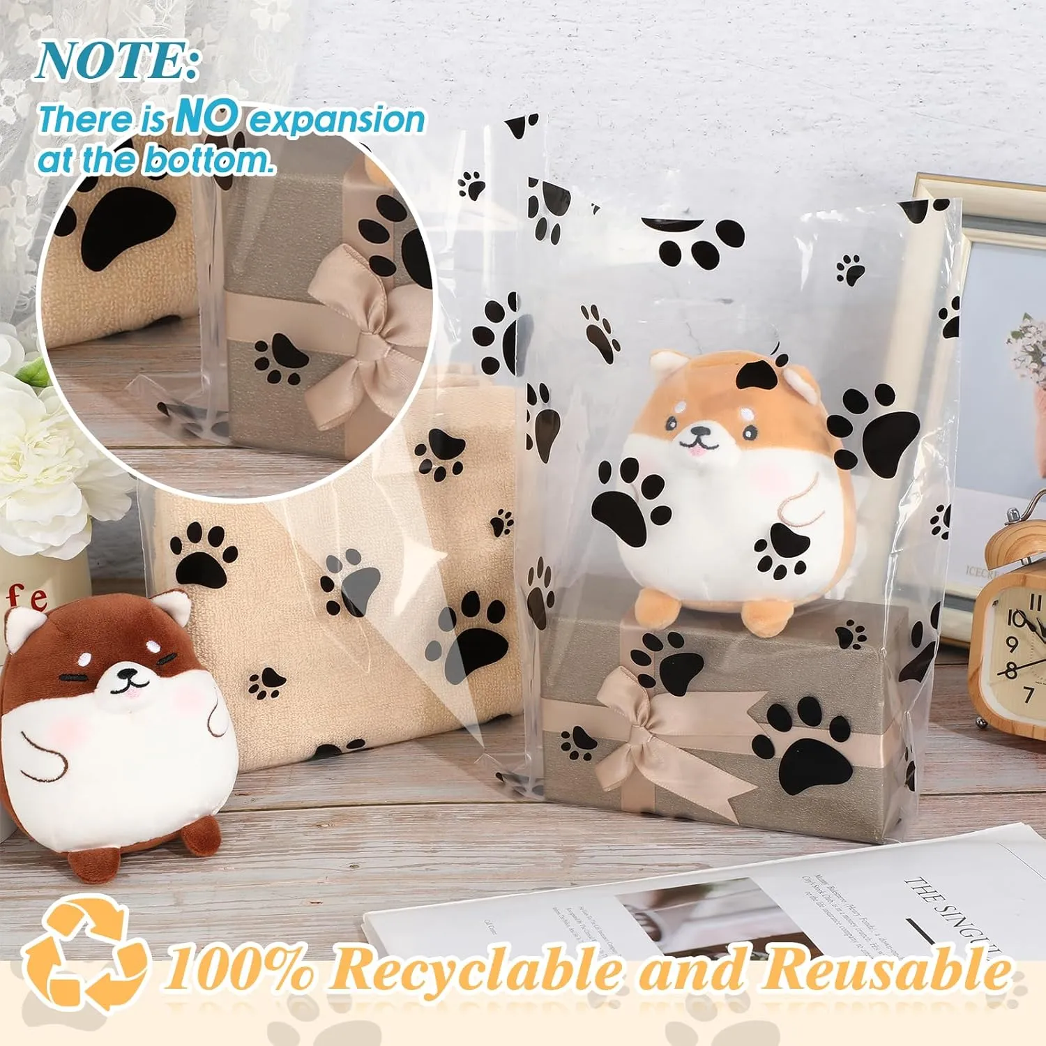 Cholemy 100 Pcs Dog Paw Plastic Bags Dog Gift Bags Shopping Merchandise Sturdy Totes with Handles for Holiday Birthday Party Business, 9 x 12 in (Black)