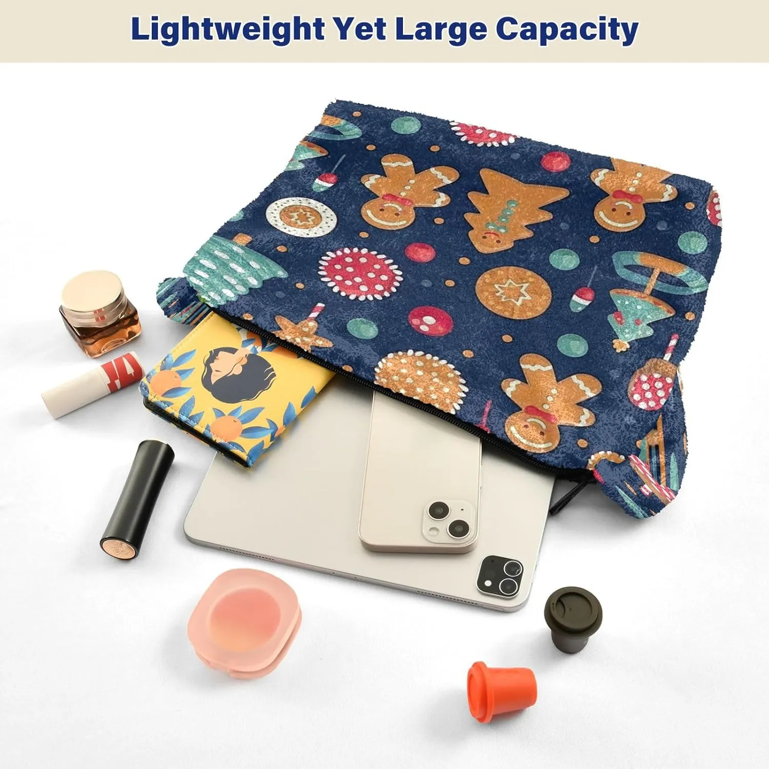 Christmas Tree with Cookies Women Plush Shoulder Bag, Tote Book Bag for Women, Autumn Handbags