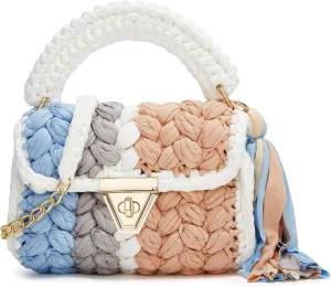 Chunky Yarn Knit Crossbody Bags for Women Top-handle Handwoven Tote Bag Soft Braided Shoulder Satchel Cute Purses