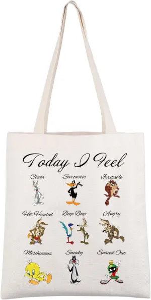 CMNIM Looney Tv Series Inspired Gifts Today I Feel Looney Tote Bag Cartoon Character Shoulder For Bunny Duck Cat Bird Lovers