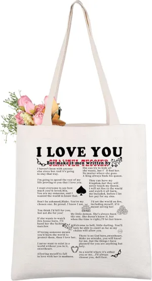 CMNIM ST Book Quote Gifts I Love You Tote Bag Dark Romance Book Lover Gifts ST Fans Shoulder Bag for Reading Bookish