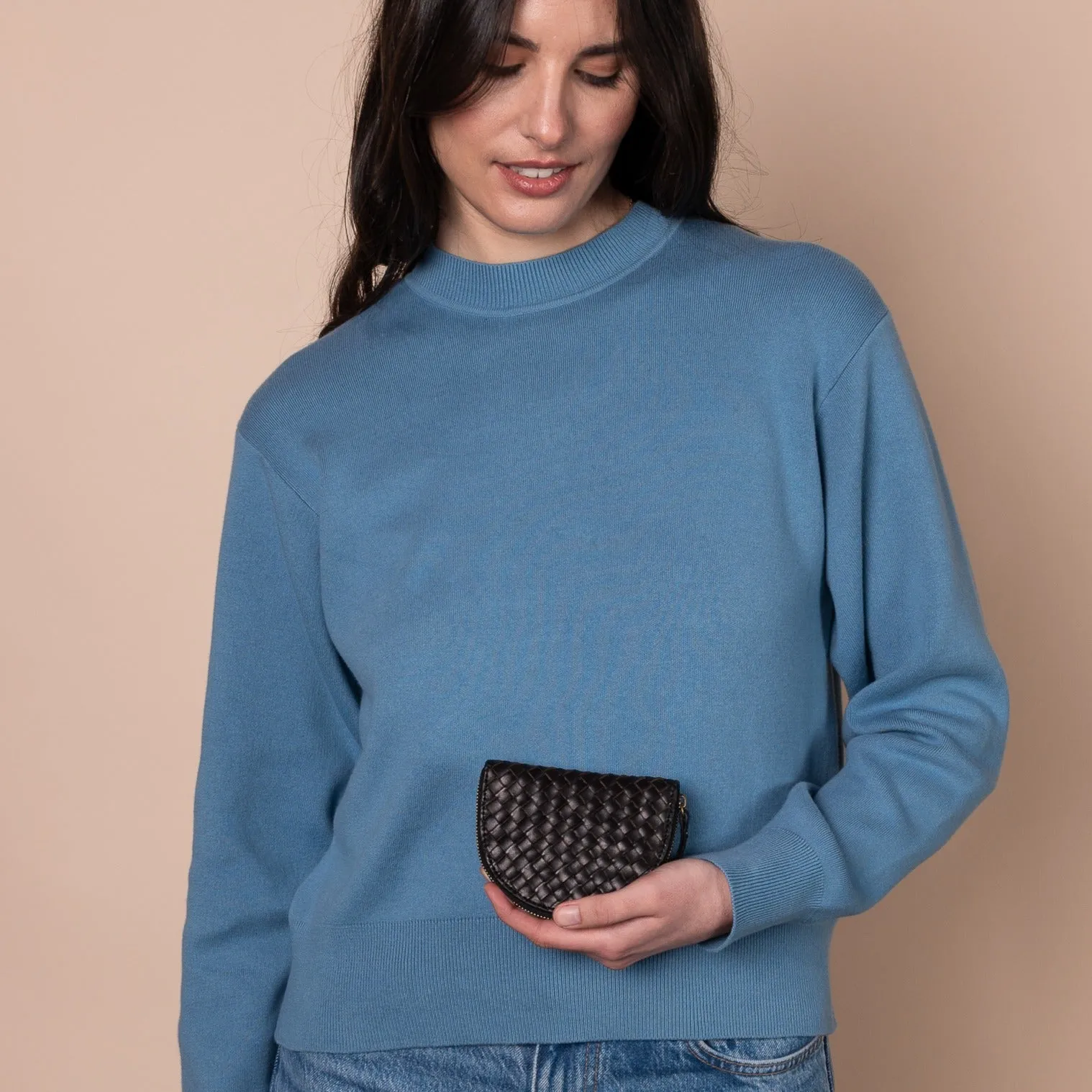 Coin Purse - Laura  - Woven Eco Classic Leather - Black