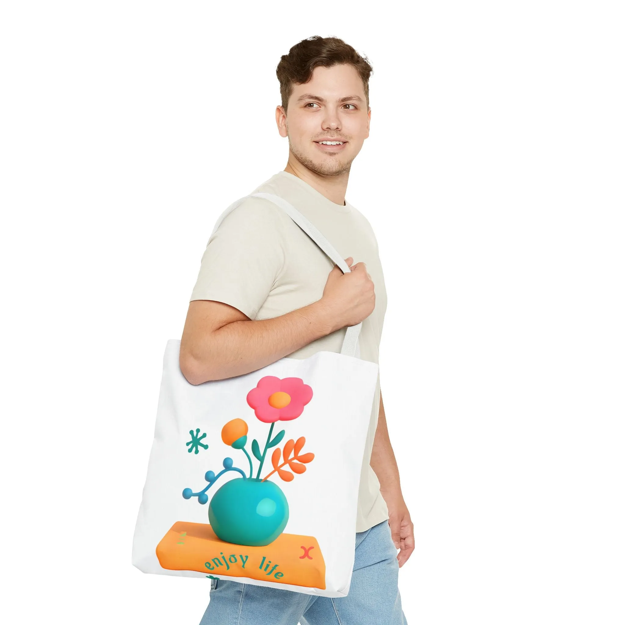 Colorful Floral Tote Bag - "Enjoy Life" Design for Eco-Friendly Style