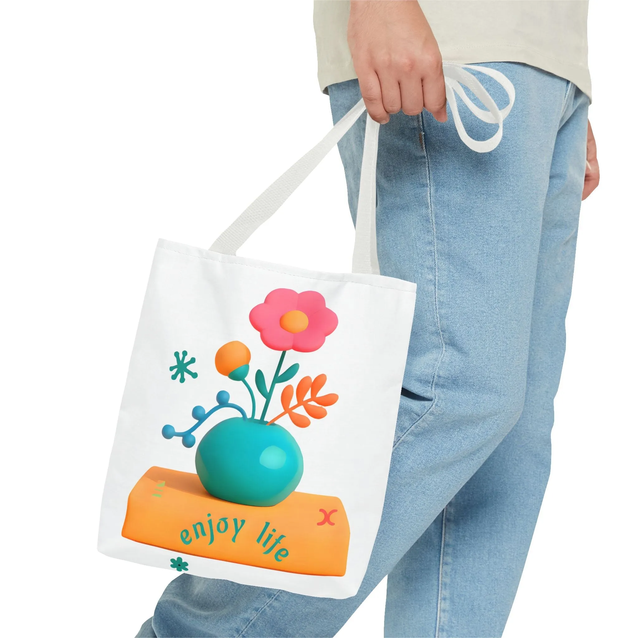 Colorful Floral Tote Bag - "Enjoy Life" Design for Eco-Friendly Style