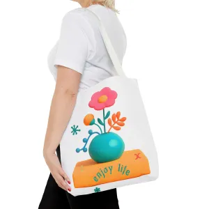 Colorful Floral Tote Bag - "Enjoy Life" Design for Eco-Friendly Style