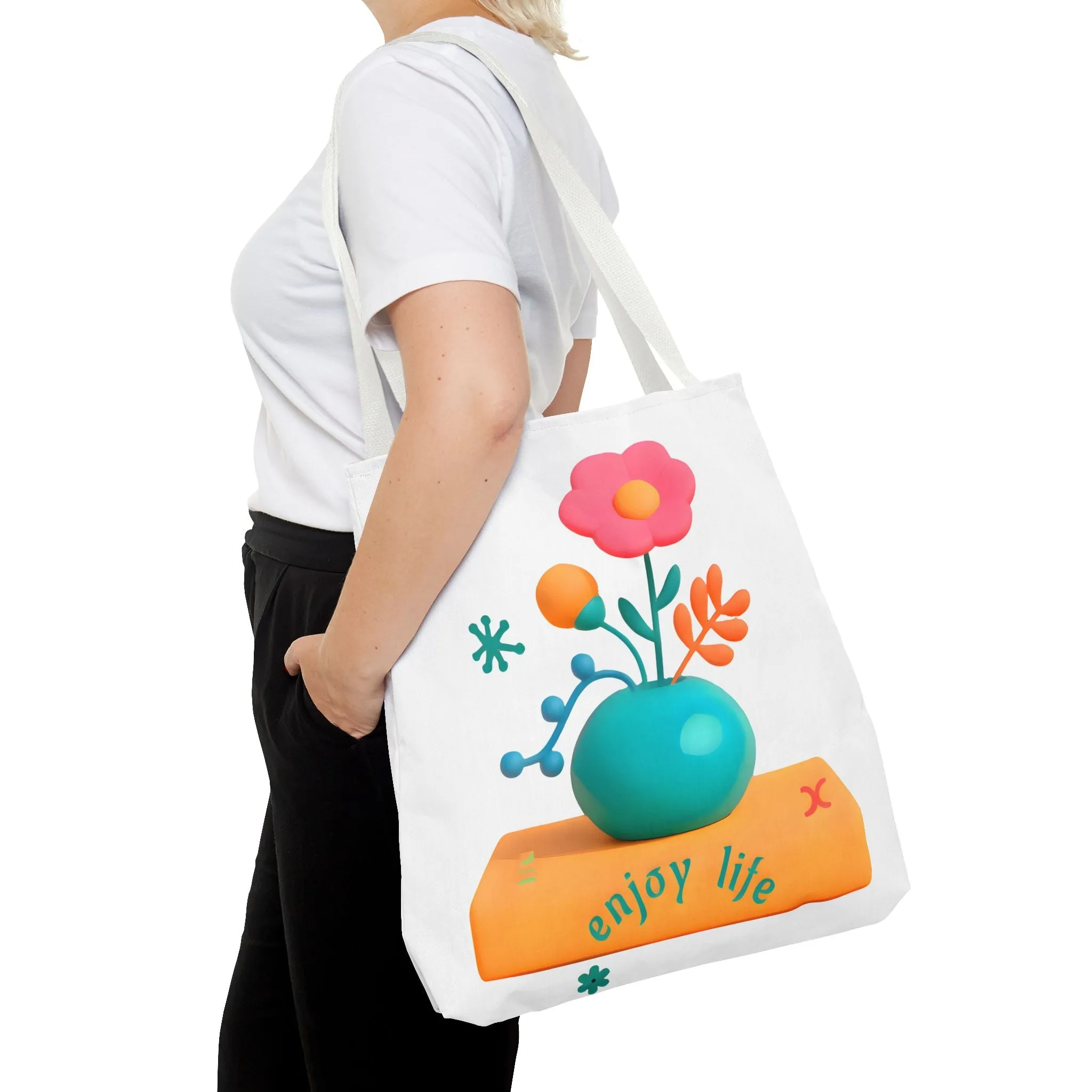 Colorful Floral Tote Bag - "Enjoy Life" Design for Eco-Friendly Style