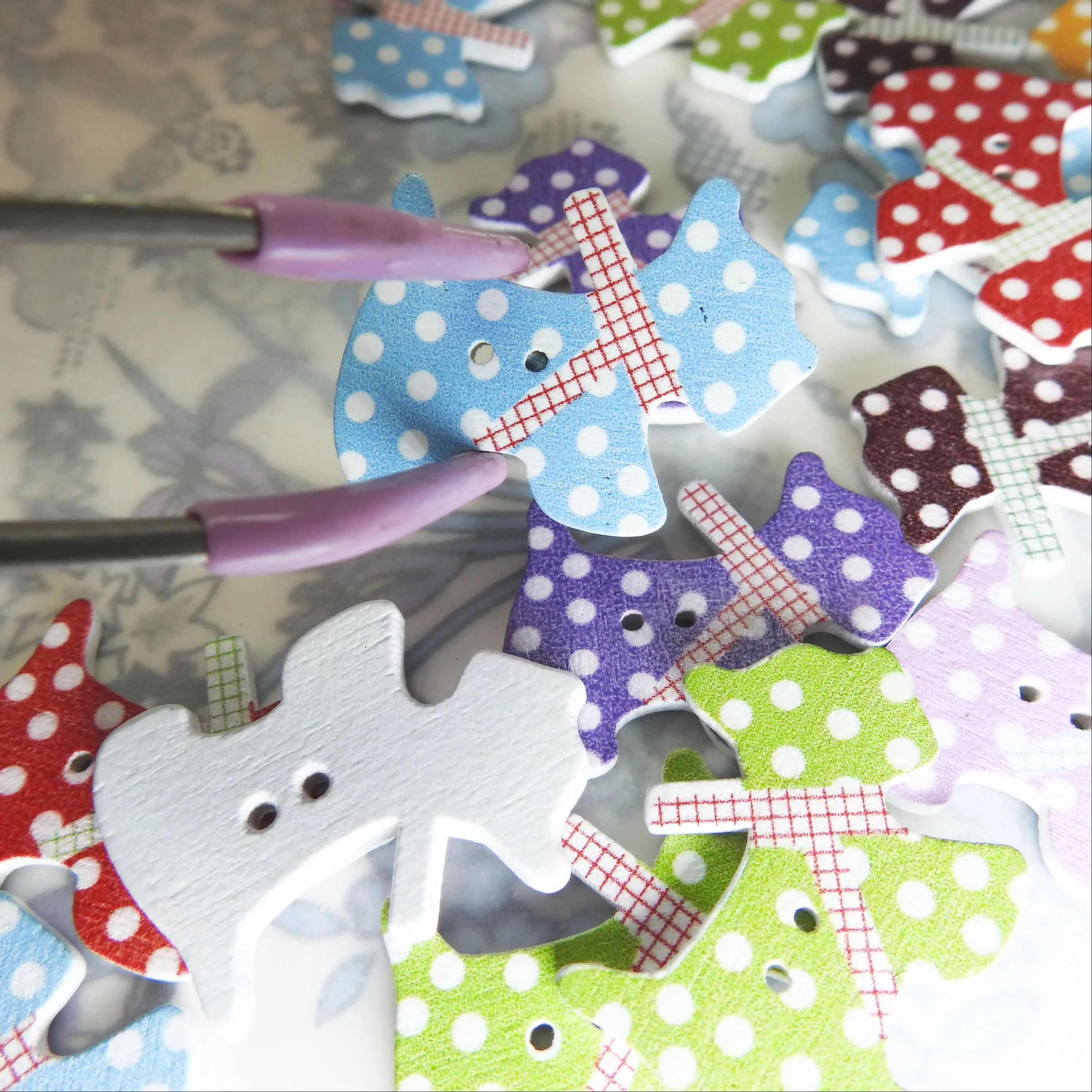 Colorful lot of 30 fun wood buttons for craft and sewing projects