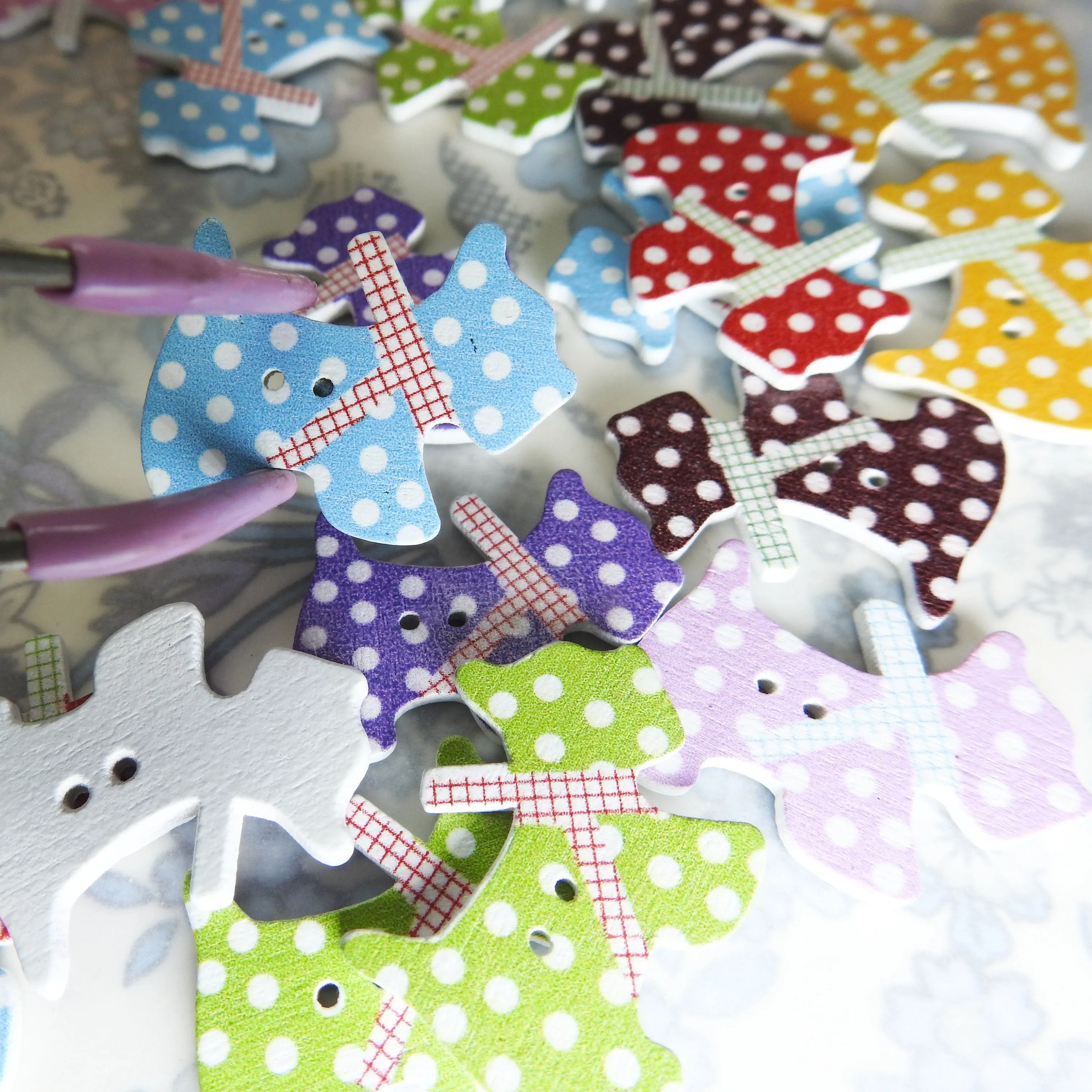 Colorful lot of 30 fun wood buttons for craft and sewing projects