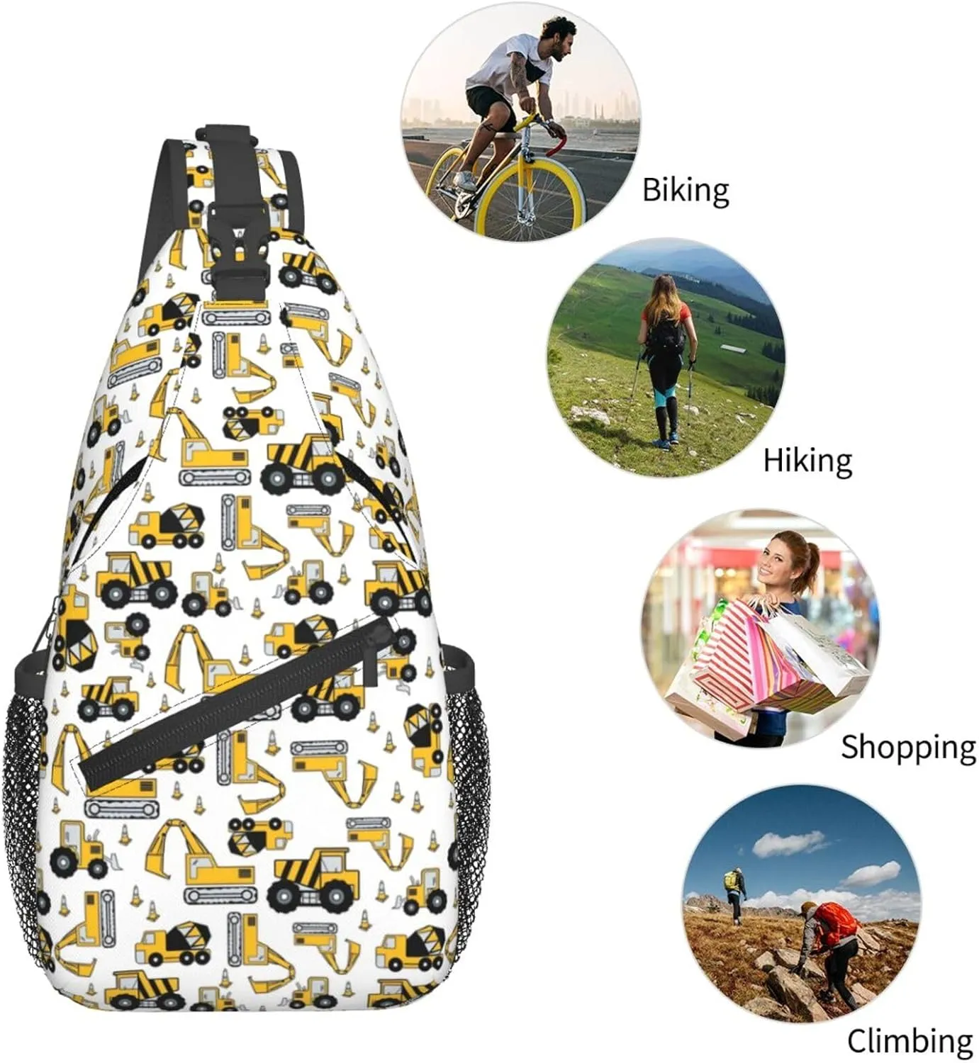 Construction Machinery Truck Crossbody Bag Adjustable Sling Bag Casual Chest Bags Travel Shoulder Backpack