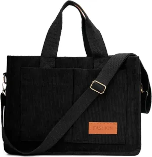 Corduroy Crossbody Bag for Women Tote Bag with Pockets Square Shoulder Bag Everyday Handbags for Work Travel