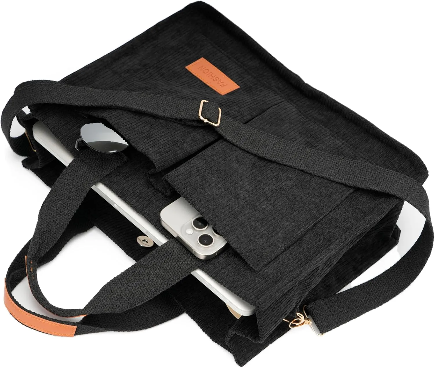 Corduroy Crossbody Bag for Women Tote Bag with Pockets Square Shoulder Bag Everyday Handbags for Work Travel