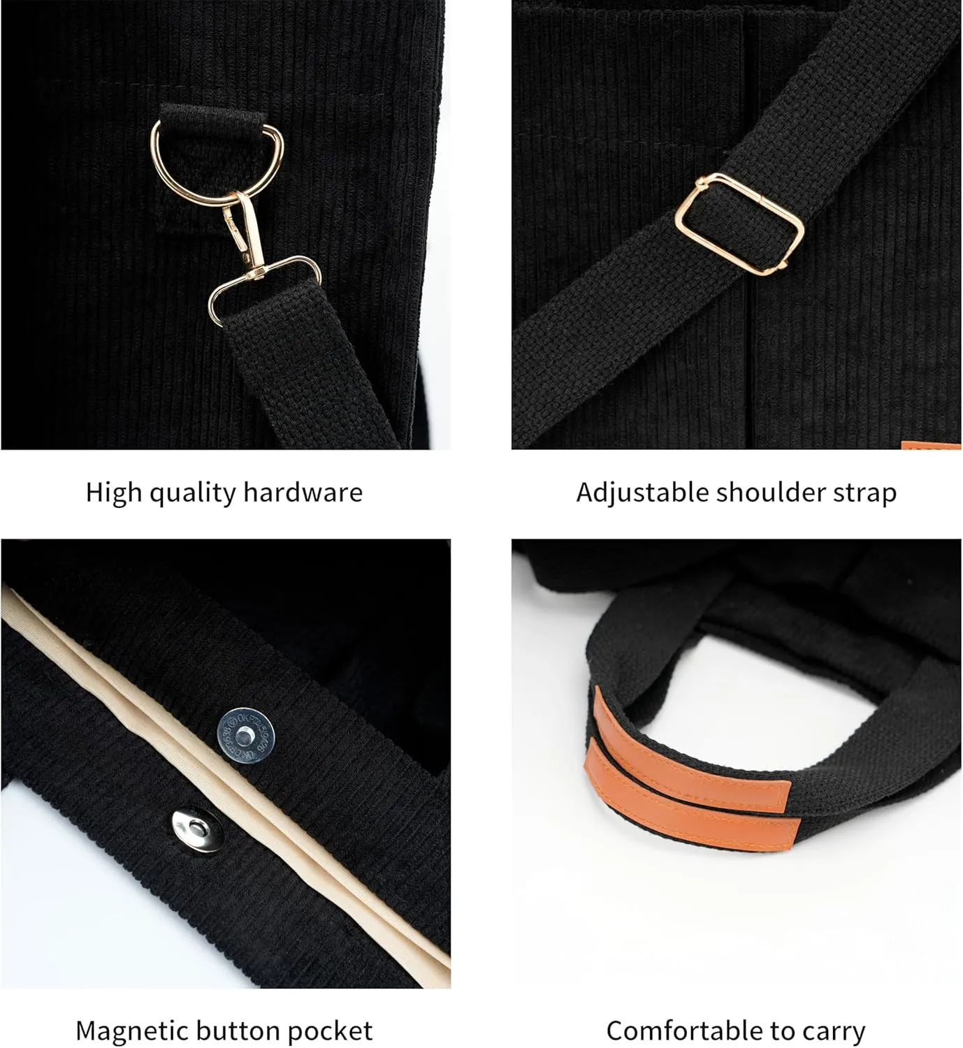 Corduroy Crossbody Bag for Women Tote Bag with Pockets Square Shoulder Bag Everyday Handbags for Work Travel