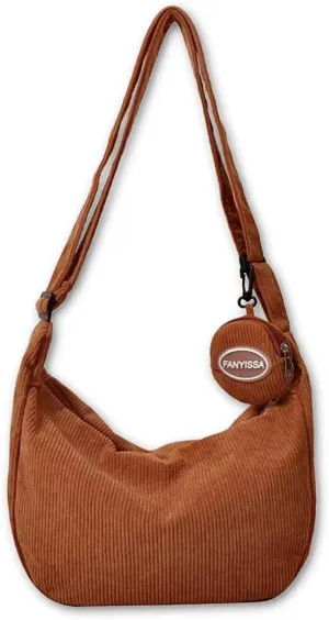 Corduroy Tote Bag Crossbody Shoulder Handbags with Zipper and Cute Purse for Women Men School Travel Essentials