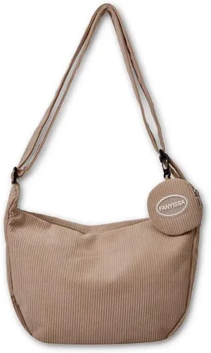 Corduroy Tote Bag Crossbody Shoulder Handbags with Zipper and Cute Purse for Women Men School Travel Essentials