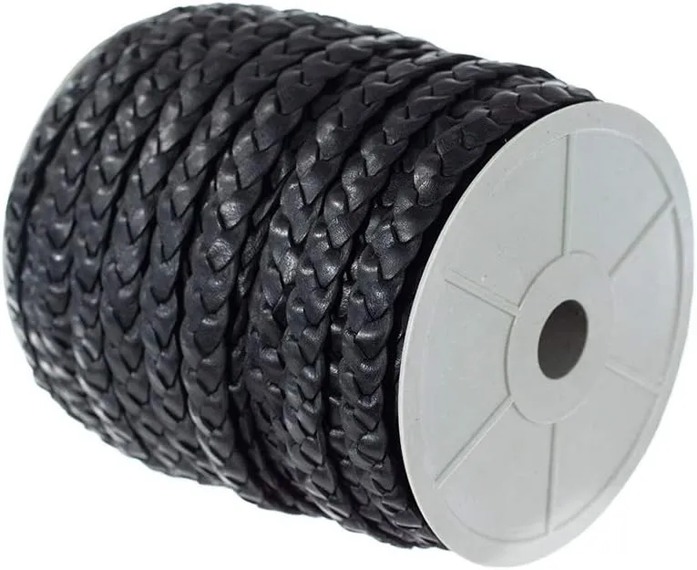 Craft County Flat Braided Leather Jewelry Craft Cord – Necklaces, Belts, Bracelets, Crafts and Jewelry Making (Black, 10mm X 5 Yards)