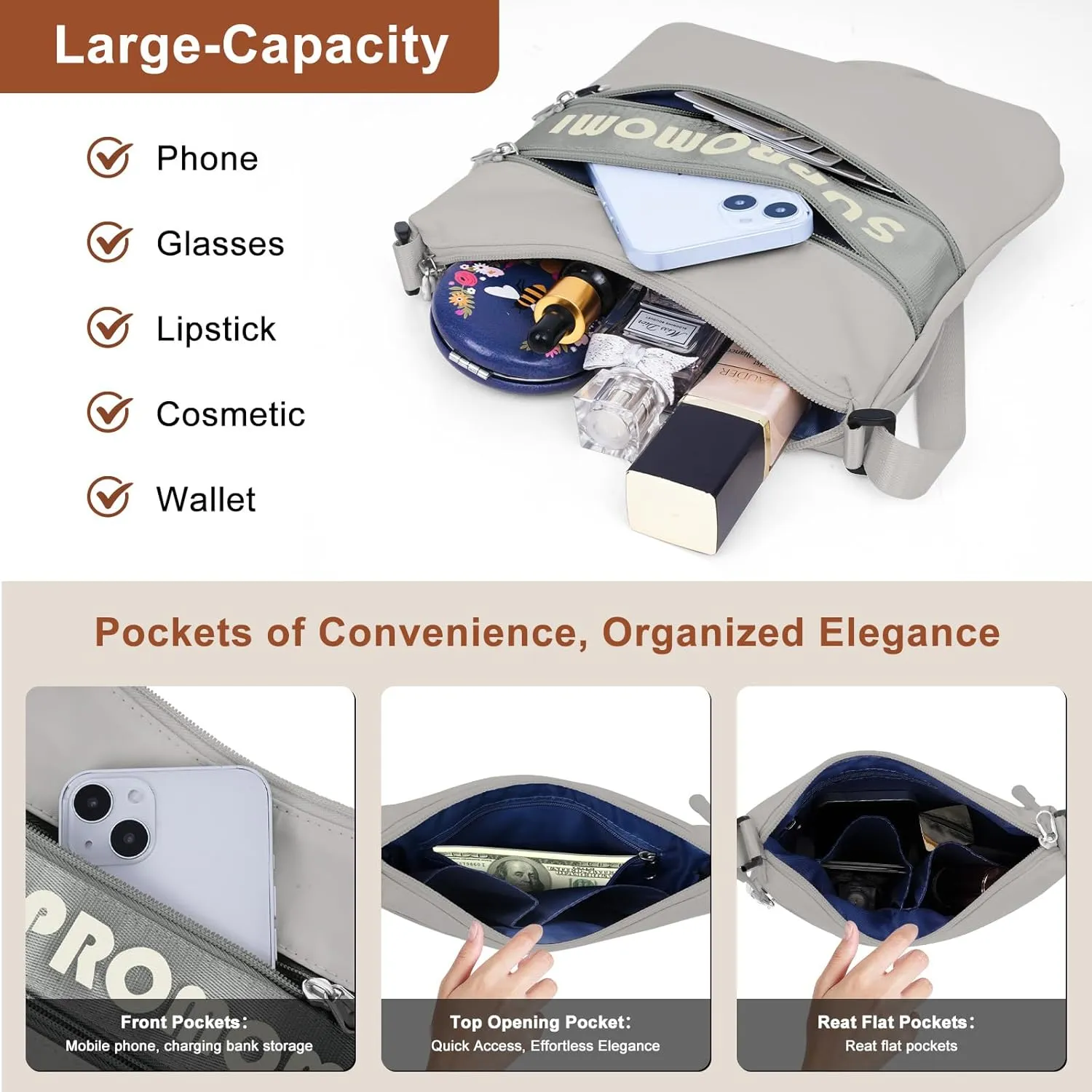 Crossbody Bag for Women, Small Fashion Nylon Purses Lightweight Phone Handbags Travel Shoulder Bag