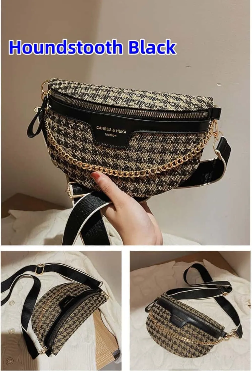 Crossbody Bags for Women Trendy All-match Sling Chest Bag Fashion Leopard Pattern Fanny Pack Zipper Casual Versatile (Houndstooth Black)