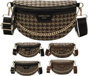 Crossbody Bags for Women Trendy All-match Sling Chest Bag Fashion Leopard Pattern Fanny Pack Zipper Casual Versatile (Houndstooth Black)