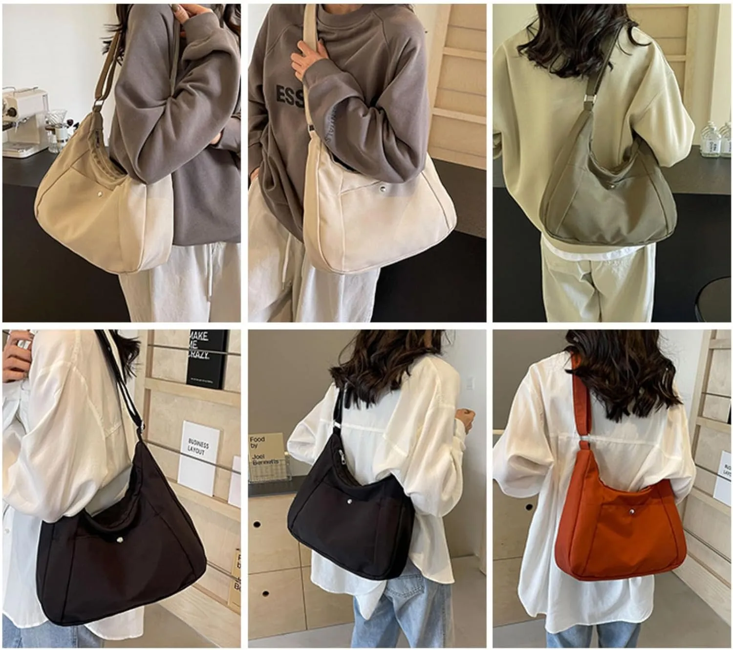 Crossbody Bags For Women with Adjustable Strap Nylon Canvas Shoulder Bag Lightweight Casual Handbags New Zipper Purse Large (Orange red)