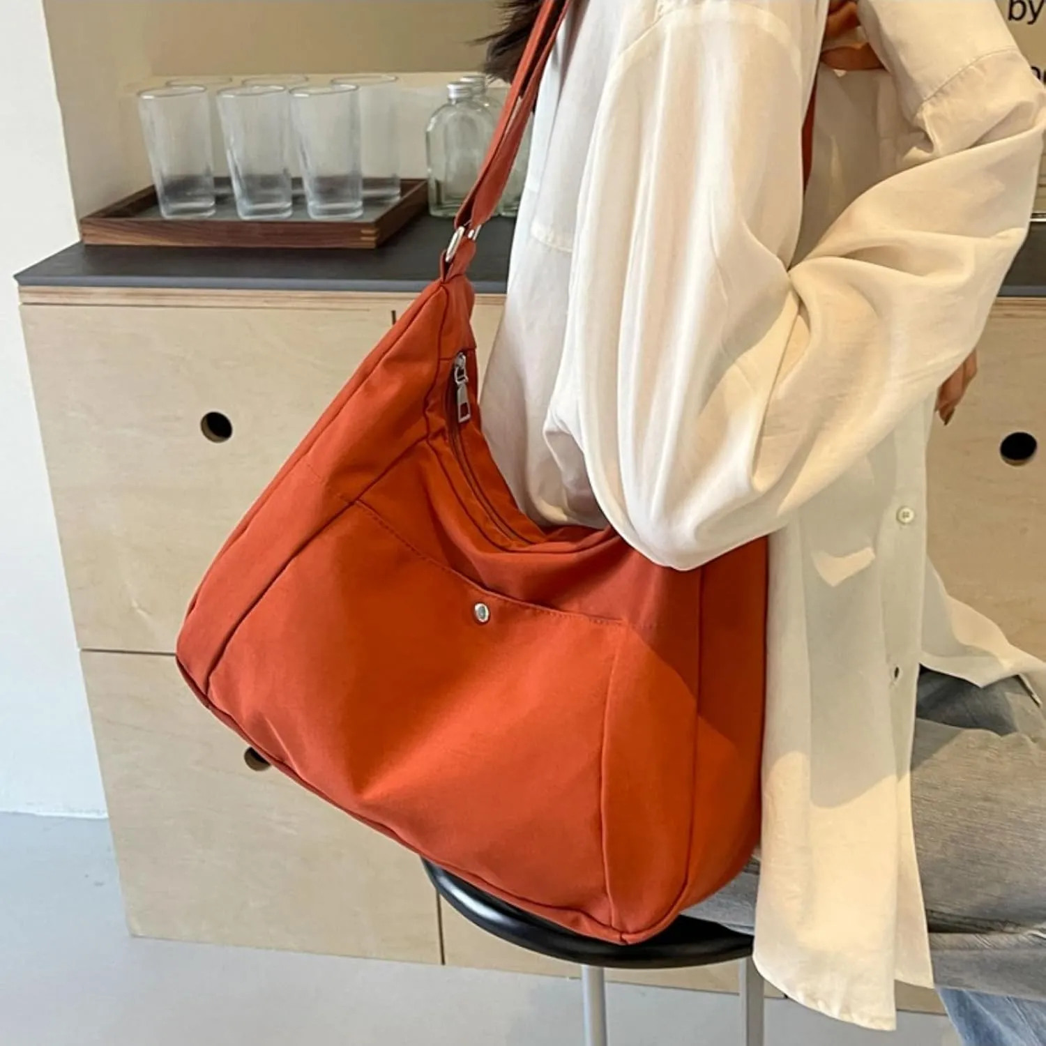 Crossbody Bags For Women with Adjustable Strap Nylon Canvas Shoulder Bag Lightweight Casual Handbags New Zipper Purse Large (Orange red)