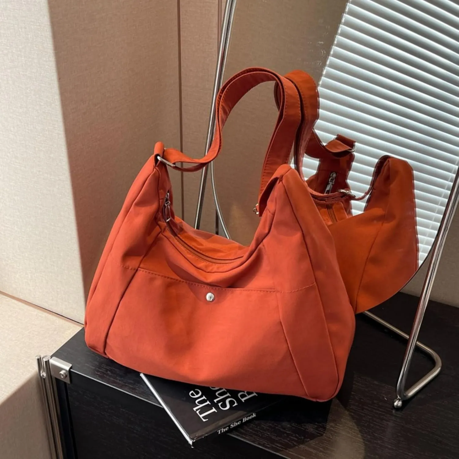 Crossbody Bags For Women with Adjustable Strap Nylon Canvas Shoulder Bag Lightweight Casual Handbags New Zipper Purse Large (Orange red)