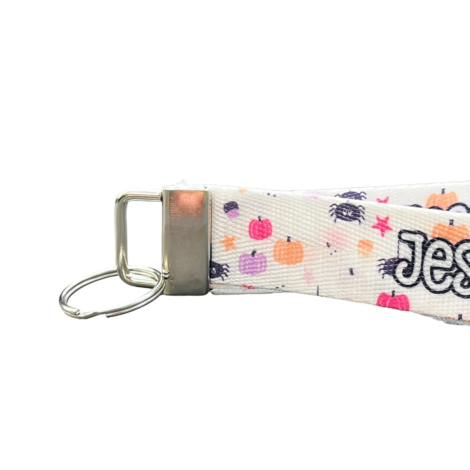 Custom Pastel Pumpkin Pattern Nylon Keychain Wristlet - Personalized Halloween and Fall Accessory for Keyring, Backpack, or Purse
