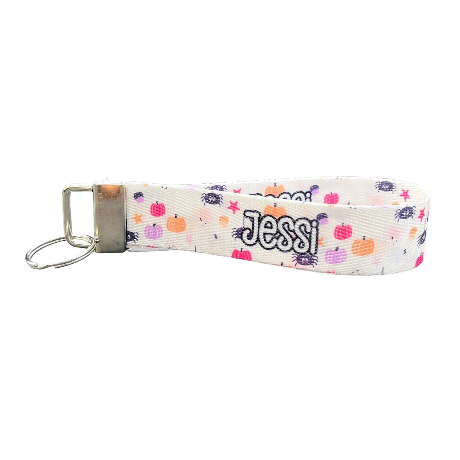 Custom Pastel Pumpkin Pattern Nylon Keychain Wristlet - Personalized Halloween and Fall Accessory for Keyring, Backpack, or Purse