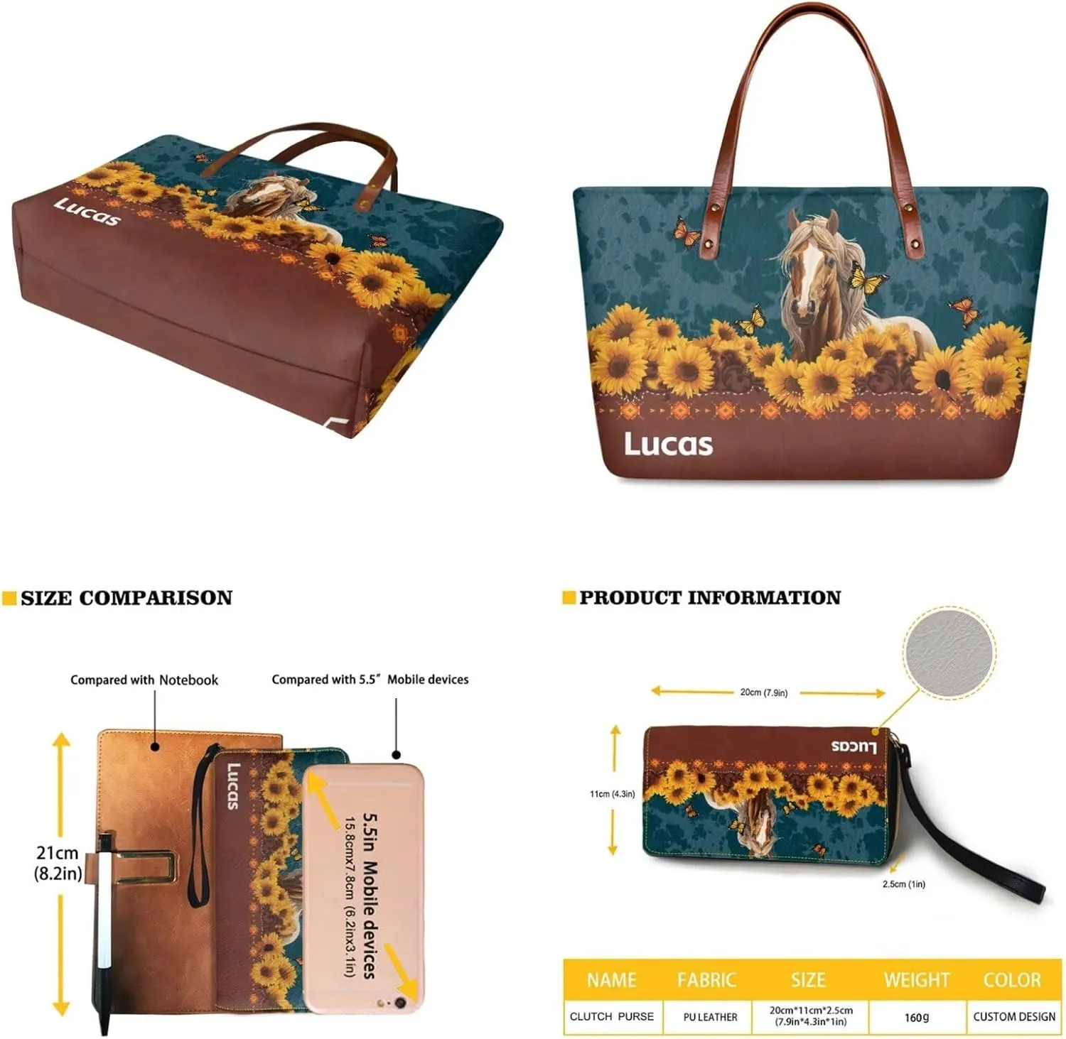 Customzied Women Handbags and Wallet Set of 2 Tote Bag Shoulder Bag Top Handle Satchel Purse